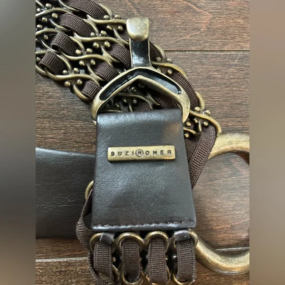 Suzi Roher vintage style copper and black leather belt with linking buckles Suzi Roher Vintage Style Copper and Brown Leather Belt with  main image 2